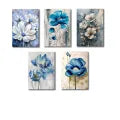 Set of 5 blue flowers wall art
