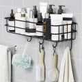 Bathroom Storage Hanging Shelf Wall Mounted With Hooks