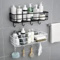 Bathroom Storage Hanging Shelf Wall Mounted With Hooks